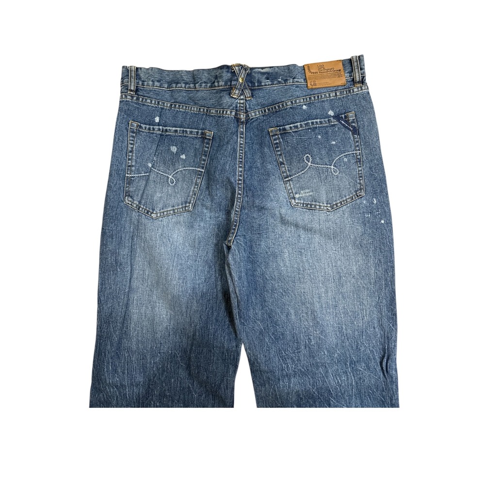 LRG Lifted Research Group Baggy Distressed Paint Splatter Jeans Mens 36 Blue